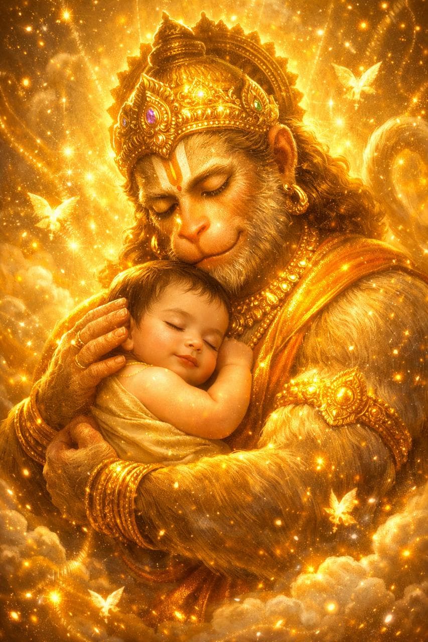 Divine Hanuman protective golden aura shield symbolizing safety, courage, and energetic protection